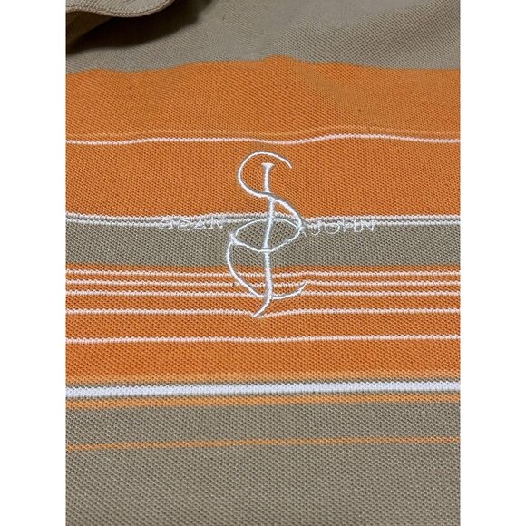 Sean John‎ Polo Shirt Men 3XL Tan Orange White Striped Color Block Y2K Preppy - Picture 4 of 10
